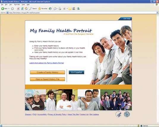 family health history. The My Family Health Portrait