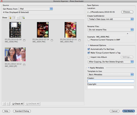 Hook up an iPhone or iPad via a USB cable to your computer and choose Get Photos and Videos from Ca