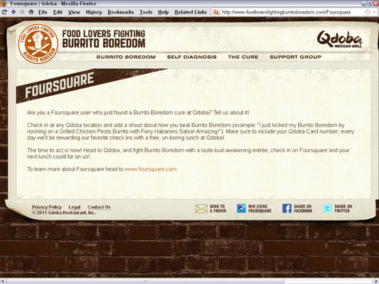 The Qdoba Foursquare offer is a creative marketing use of a geolocation service. [Credit: Courtesy