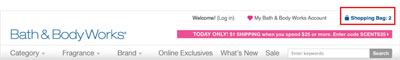 E-commerce websites such as Bath and Body Works often have a Quick View cart located in the top hea