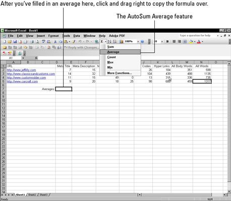 Click to highlight a cell below the column you want to average, click the triangle next to the Auto