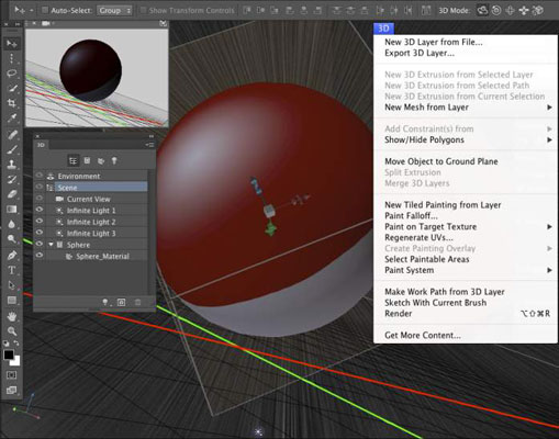 Tools, menus, and panels specially for working in 3D.