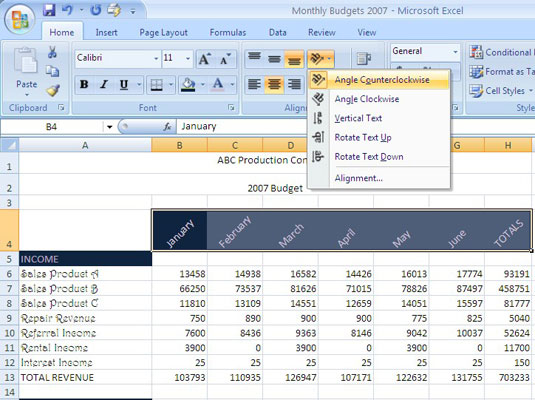 Rotate cell data to add a special effect (see row 4).