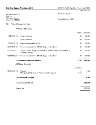 A typical bill displays the details of all slips.