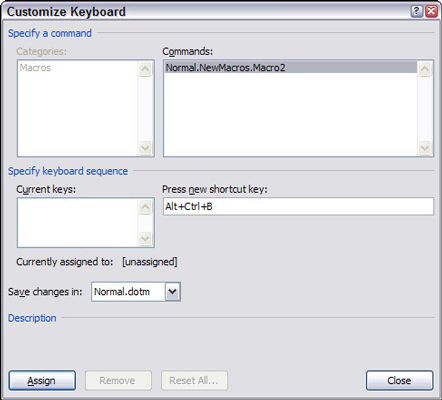 Assigning a macro to a keyboard shortcut.
