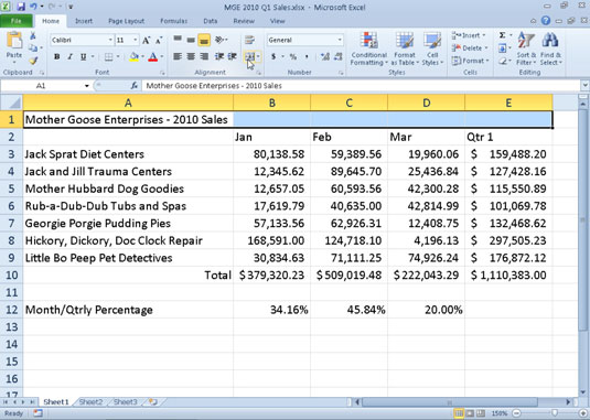 A worksheet title before merging and centering.