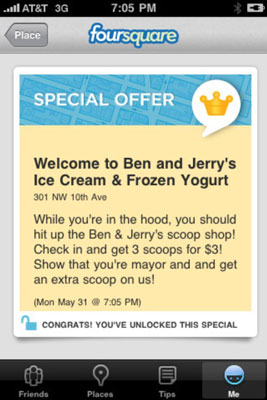 Compelling foursquare offer from Ben & Jerry’s.