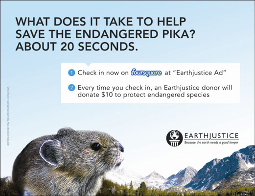 To raise funds, Earthjustice used a Foursquare call to action on billboards. [Credit: Courtesy of E