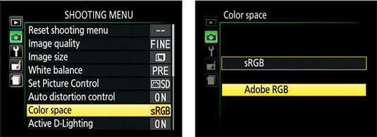 Select the color space through this Shooting menu option.