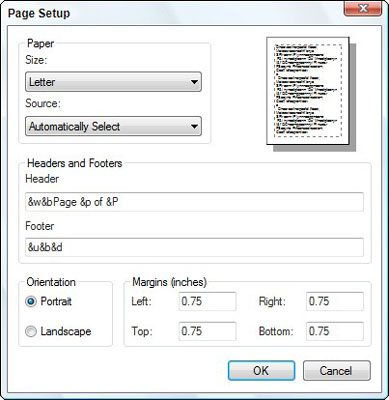 View the Page Setup dialog box.