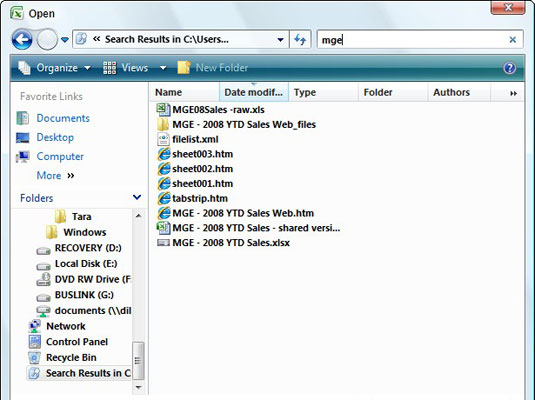 Use the Search text box in the Open dialog box to quickly search for any Excel workbook on your com