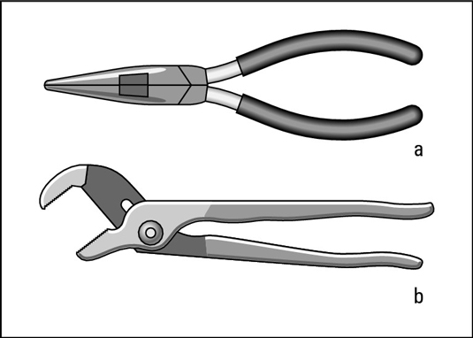 Needle-nosed pliers (a) and combination slip-joint pliers (b).