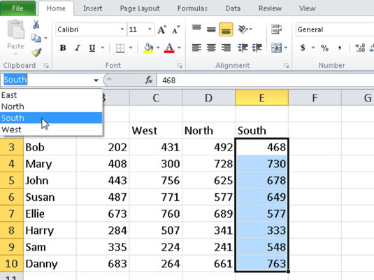 You can select a range name in the Name box to quickly locate an area of a worksheet.