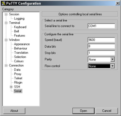 Putty Serial Connection Commands
