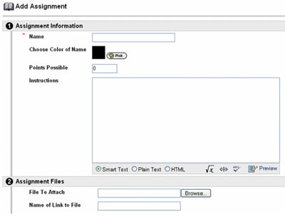 Name your assignment, give it a point value, and fill in instructions.