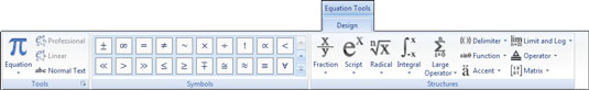 Create equations using the Equation Tools Design tab.