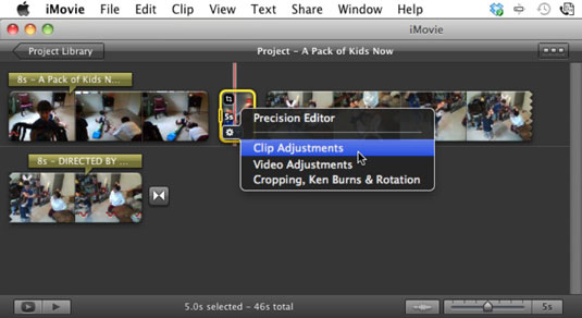 Choose Clip Adjustments to change the photo clip’s duration.