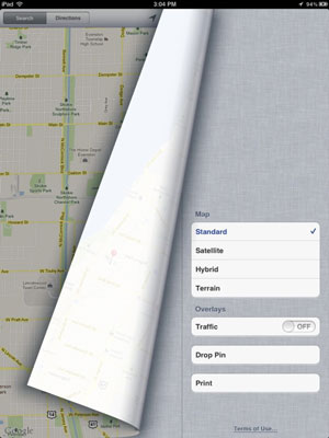 The map curls back to reveal these buttons.