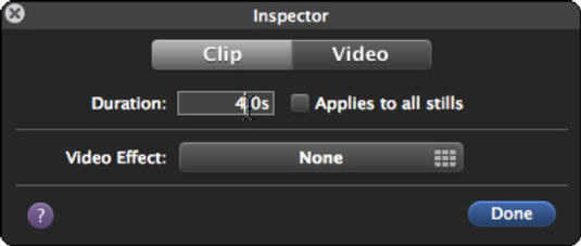 Change the photo clip’s duration and add a video effect.