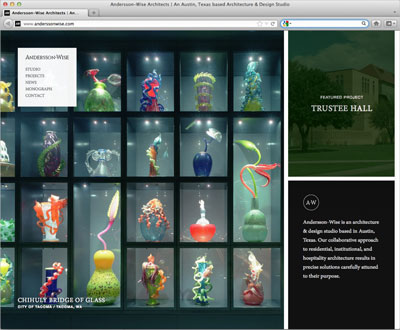 The Andersson-Wise website is an elegant example of responsive design. The site displays in two col