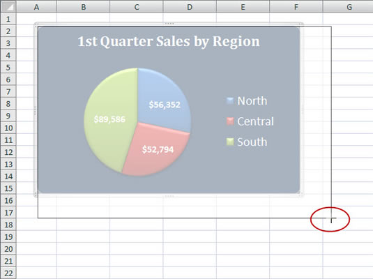 Drag a side or corner handle of a selected chart to resize it.