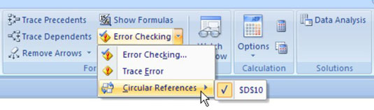 Hunting down circular references via the Formulas tab.