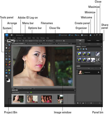 The Photoshop Elements 9 workspace in Edit Full mode.