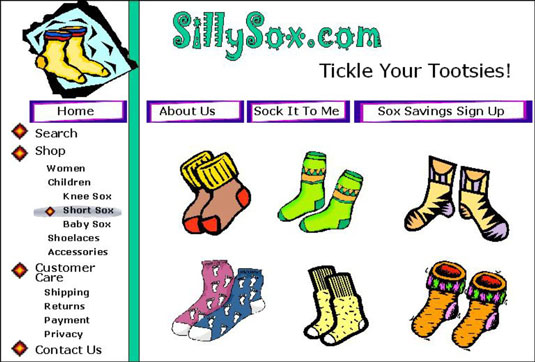 The fictional SillySox site reflects the previously shown index. [Credit: © 2011Watermelon Mou