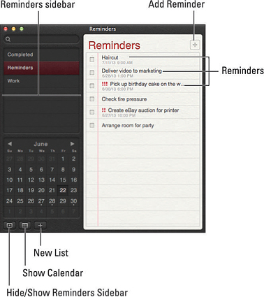 The Reminders window in action.