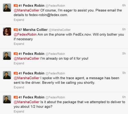 Twitter responses from @FedExRobin.