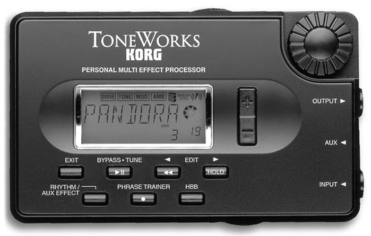 The Korg Pandora PX-3, a multi-effects processor that features several types of distortion, EQ, eff