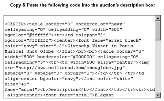 HTML coding for your auction.