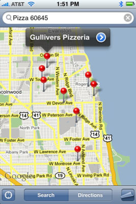 View the pushpins for nearby pizza joints.