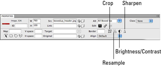The Property inspector’s image-editing options.
