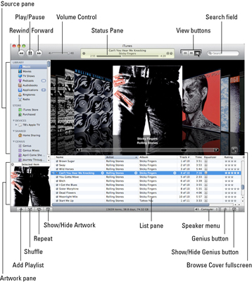 The iTunes window on a Mac with the cover browser open.