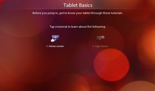 The setup process includes a brief tutorial on how to use touchscreen gestures and some configurati