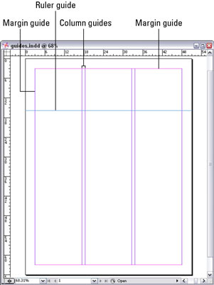 Column guides, margin guides, and ruler guides help create a layout.