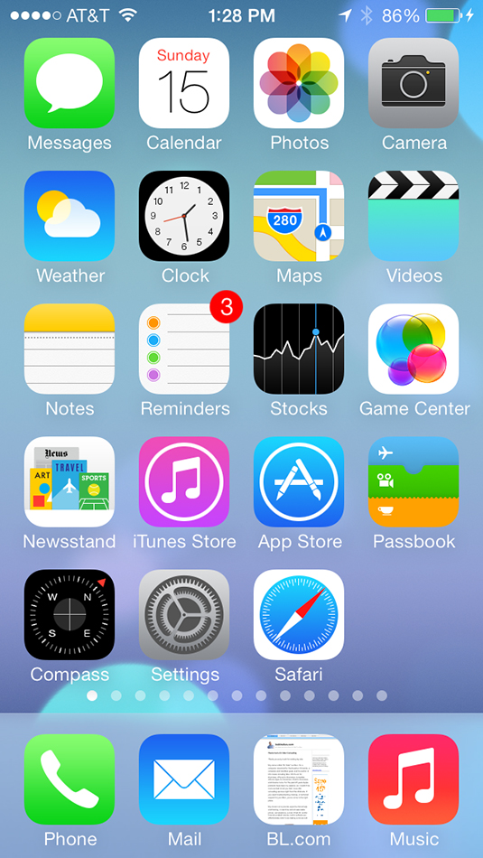 The BL.com icon now replaces the Safari icon in the dock (between Mail and Music on the dock).