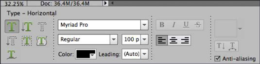 Specify your type options, such as font family and size, before you type.