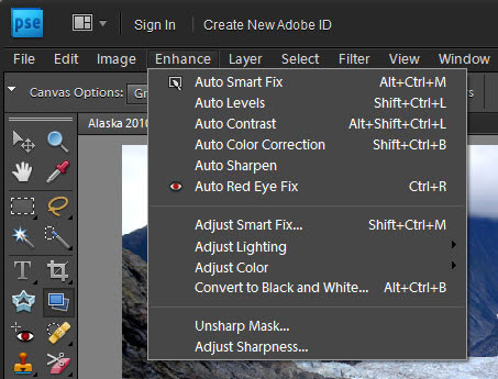 The Auto Fix tools are available on the Enhance menu.