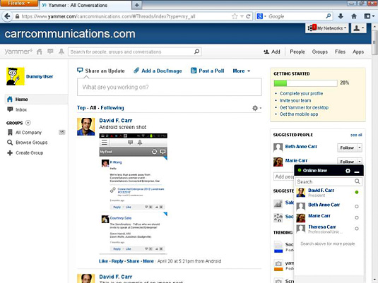 The Yammer home screen.