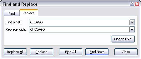 Use the Find and Replace feature to exchange data in Excel 2007.