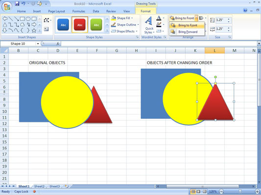 Rearranging the objects so the triangle is on top of the circle.