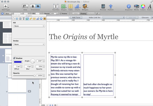 Applying a drop shadow to a text box that has no fill causes the shadows to appear in the text.