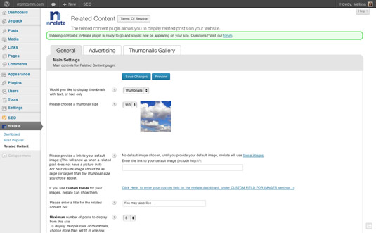 Settings options for the nRelate Related Content plugin.