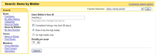 Running a bidder search to uncover bidding patterns.