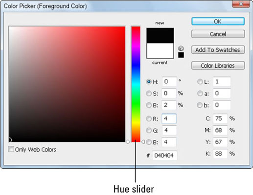 Use the Color Picker or enter numeric values to select color in the color panel.