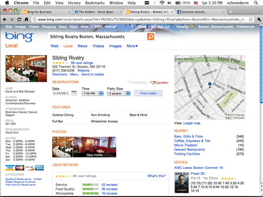People make reservations through OpenTable through a Bing Places page.