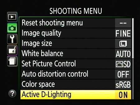 In the advanced exposure modes, you can turn Active D-Lighting on or off via the Shooting menu.
