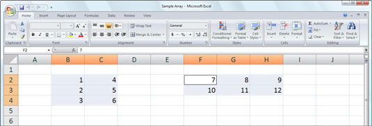 Worksheet with two different sizes of arrays.